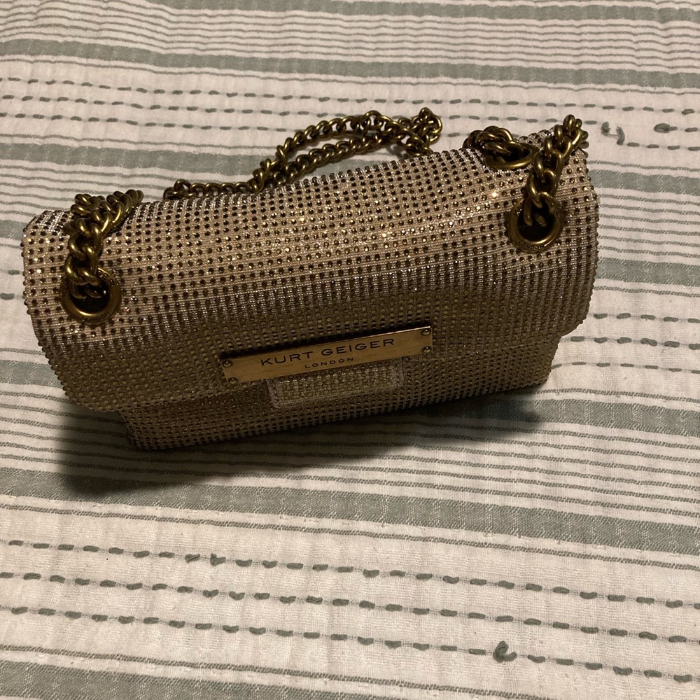 Kurt Geiger Gold Crystal-Studded Chain Mini Shoulder Bag
